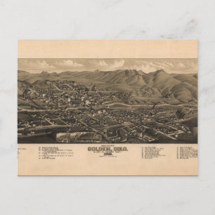 Carte Postale Vue de l'oeil d'Oiseau d'Or, Colorado (1882)