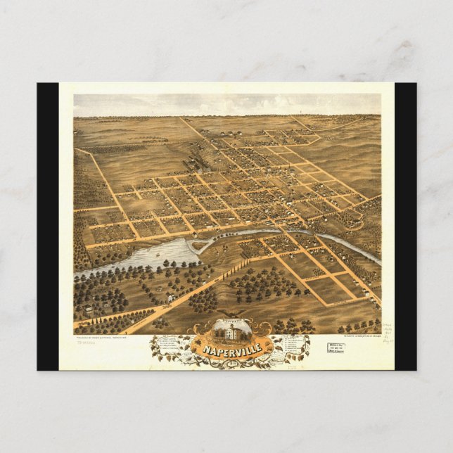 Carte Postale Vue de l'oeil d'oiseaux de Naperville (1869) (Devant)