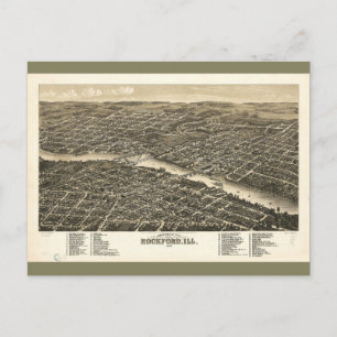 Carte Postale Vue de l'oiseau Rockford Illinois (1880)