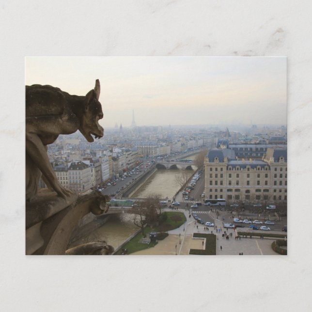 Carte Postale Vue de Paris avec Gargoyle Notre Dame de Paris (Devant)
