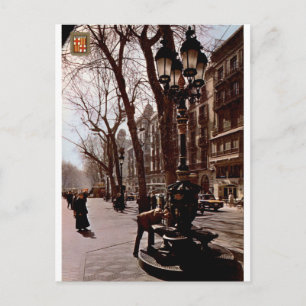 Carte Postale Vue de rue vintage de la Rambla Canaletas à Barcel
