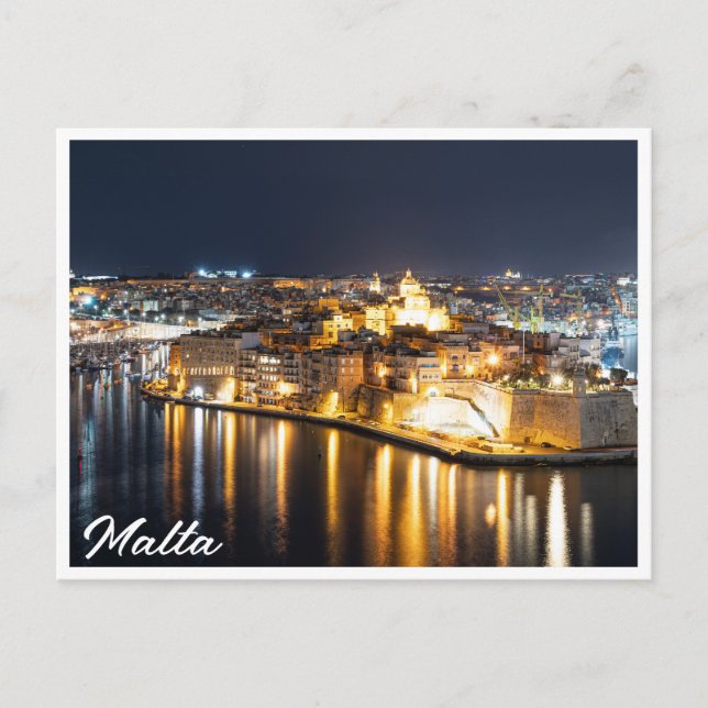 Carte Postale Vue de Trois villes à Malte la nuit (Devant)