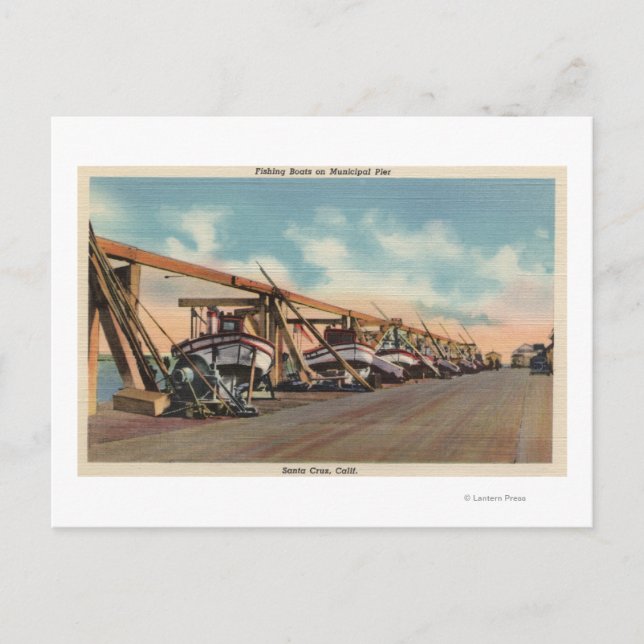 Carte Postale Vue des bateaux de pêche sur la jetée municipale (Devant)