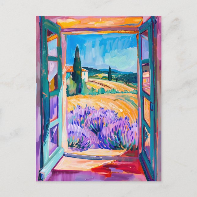 Carte Postale Vue des champs de lavande en été. Peinture (Devant)