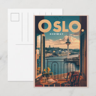 Carte Postale Vue du balcon d'Oslo Norvège vintage et cadeaux