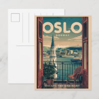 Vue du balcon d'Oslo Norvège vintage et cadeaux