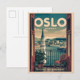 Carte Postale Vue du balcon d'Oslo Norvège vintage et cadeaux