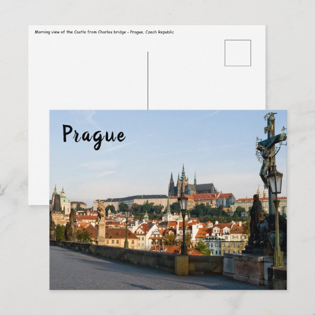 Carte Postale Vue du Château depuis le pont Charles à Prague (Devant / Derrière)
