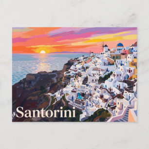 Carte Postale Vue du coucher de soleil Santorin Cyclades Grèce