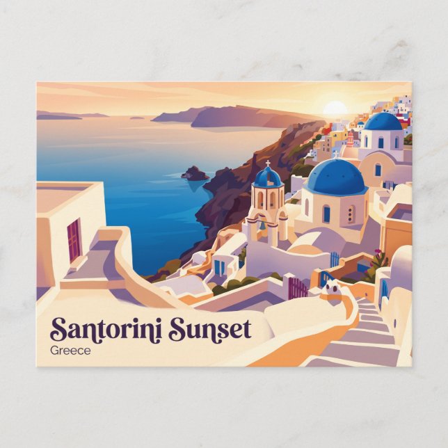 Carte Postale Vue du coucher de soleil Santorin Grèce Cyclades (Devant)