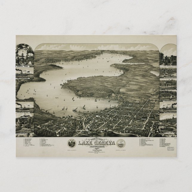 Carte Postale Vue du lac Léman, Wisconsin (1882) (Devant)