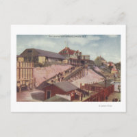 Vue d'un débarquement en bateau et d'un pavillon