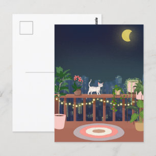 Carte Postale Vue esthétique de nuit ciel ville avec plantes et