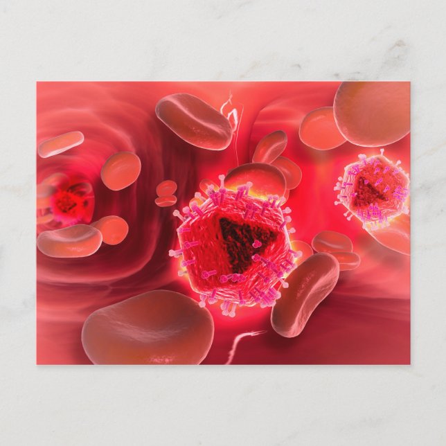 Carte Postale Vue microscopique du virus du VIH à l'intérieur de (Devant)