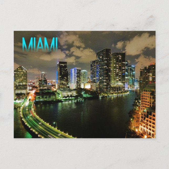 Carte Postale Vue nocturne de Brickell Skyline à Miami, Floride (Devant)