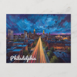 Carte Postale Vue nocturne de la ville de Philadelphie, Pennsylv