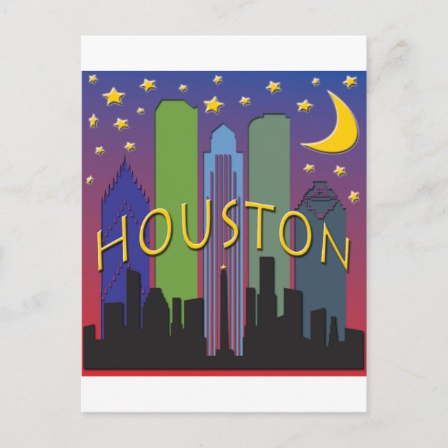 Carte Postale Vue nocturne de l'horizon de Houston (Devant)