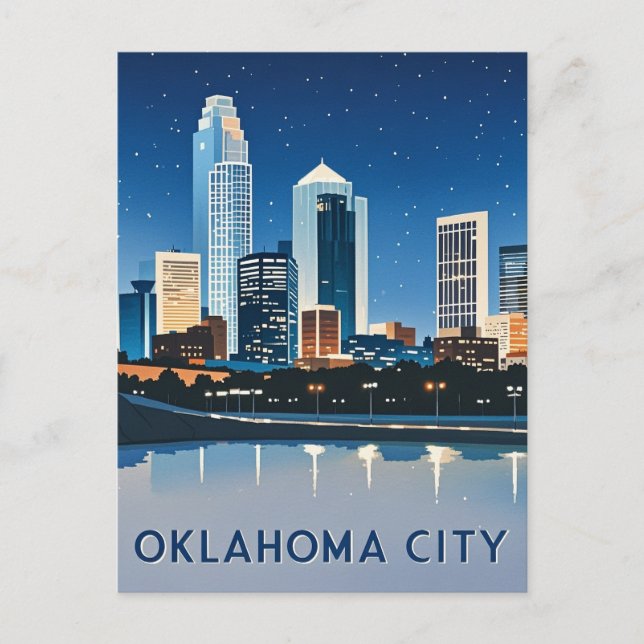 Carte Postale Vue nocturne de Oklahoma City (Devant)