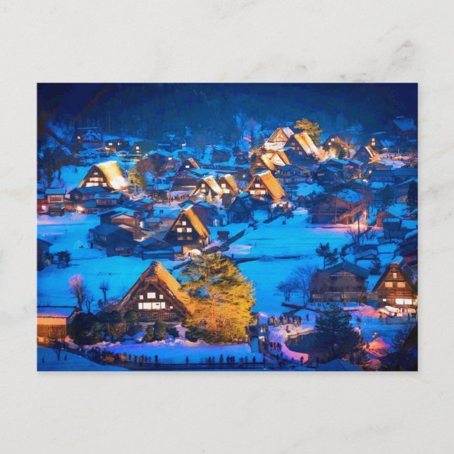 Carte Postale Vue nocturne de Shirakawa-go (Devant)
