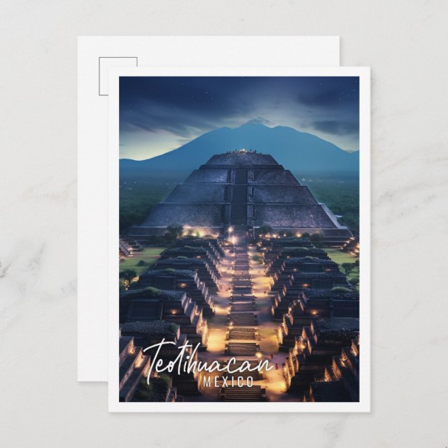 Carte Postale Vue nocturne de Teotihuacan Mexico (Devant / Derrière)