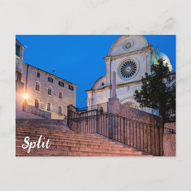 Carte Postale Vue nocturne des escaliers et de l'église à Split, (Devant)