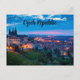 Carte Postale Vue nocturne du château de Prague en République tc