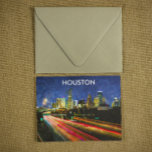 Carte Postale Vue nocturne Houston Texas Vintage Retro Travel<br><div class="desc">Unique et branché,  Houston Texas Vintage Cityscape oeuvre d'art montrant l'horizon de la ville au Texas avec ses bâtiments et son architecture la nuit. Fonctionne comme idée cadeau et souvenir.</div>