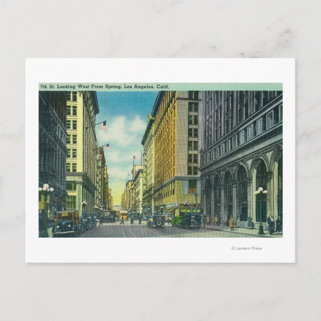 Carte Postale Vue ouest de la 7e rue de la rue Spring (Devant)