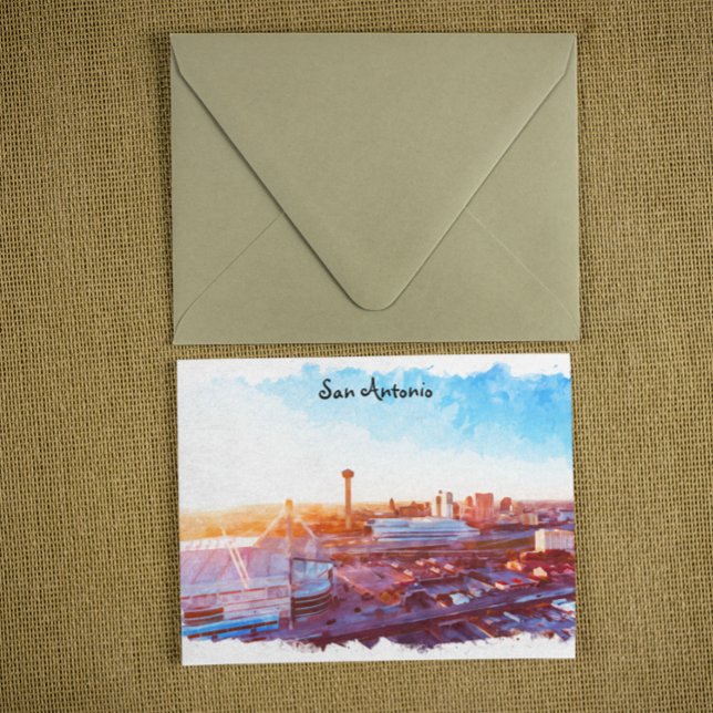 Carte Postale Vue panoramique colorée San Antonio Texas (san antonio watercolor city view postcard)