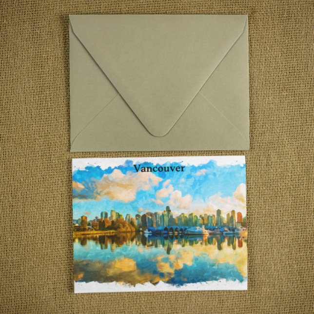 Carte Postale Vue panoramique colorée Vancouver Canada (Colorful Vancouver Canada Panorama View Postcard)