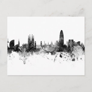 Carte Postale Vue panoramique de Barcelone Espagne Noir Blanc