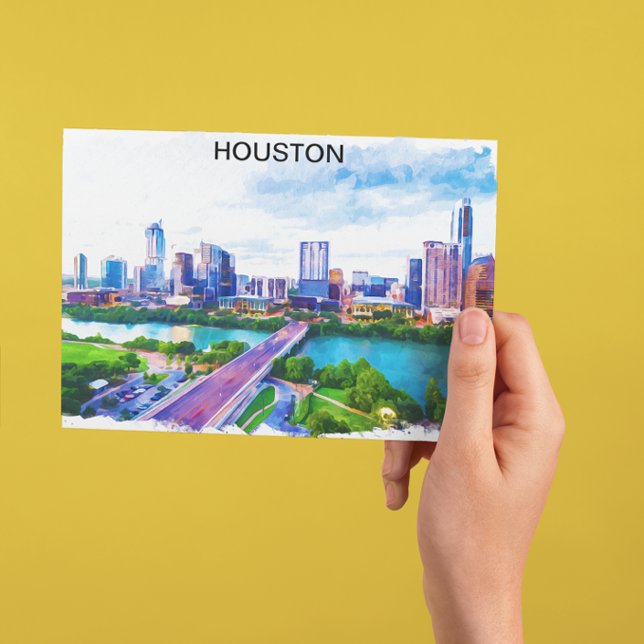 Carte Postale Vue panoramique de Houston Texas (houston texas vintage watercolor postcard)