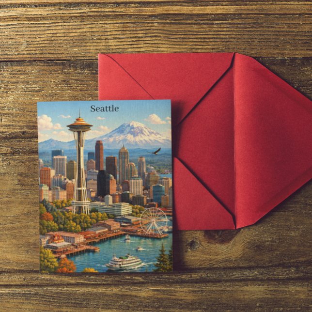 Carte Postale Vue panoramique de Seattle, Washington (Vintage Travel Seattle Washington Skyline View Postcard)