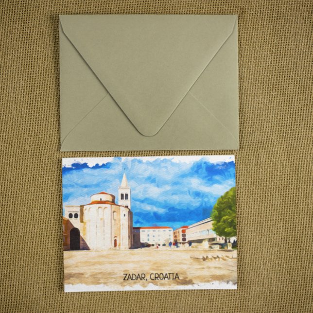 Carte Postale Vue panoramique de Zadar Croatia Watercolor (zadar croatia architecture vintage travel postcard)