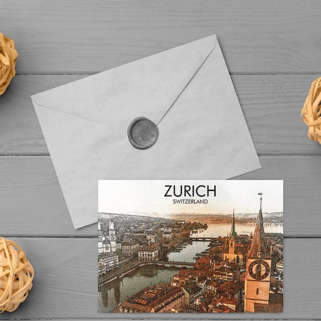 Carte Postale Vue panoramique de Zurich Suisse (zurich switzerland panorama view postcard)