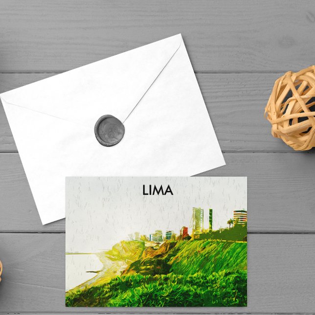 Carte Postale Vue panoramique Lima Pérou aquarelle (lima peru panorama view postcard)