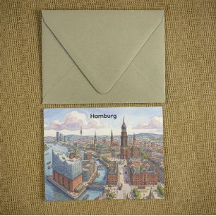 Carte Postale Vue panoramique rétro vintage de la ville de Hambo