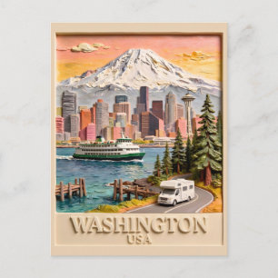 Carte Postale Vue panoramique texturée de la ville de Seattle, W