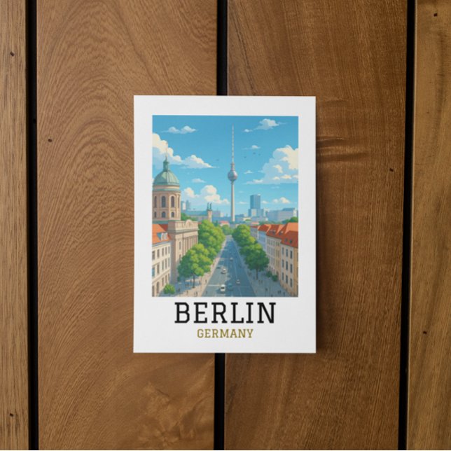 Carte Postale Vue rétrospective de la skyline de Berlin et de la (Retro Berlin Skyline TV Tower Skyline View Postcard)