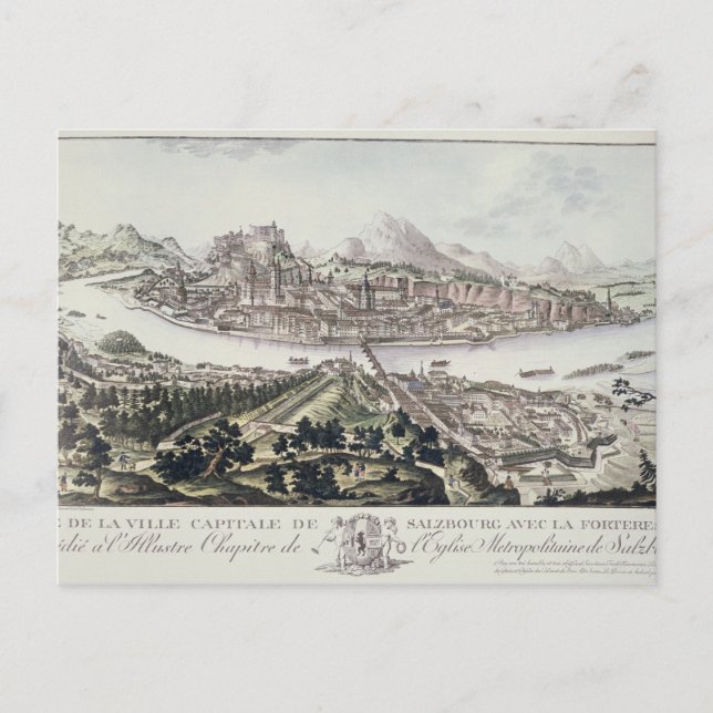 Carte Postale Vue sur la capitale et la forteresse de Salzbourg, (Devant)