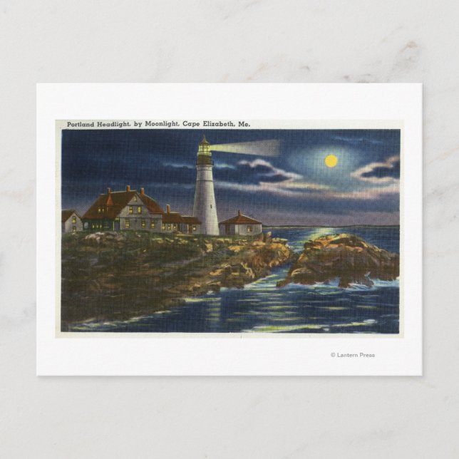 Carte Postale Vue sur la lune du phare Portland Head (Devant)