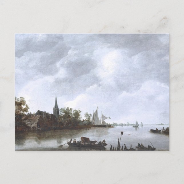 Carte Postale Vue sur la rivière avec une église de village (Devant)