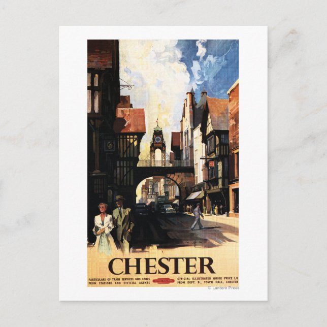 Carte Postale Vue sur la rue avec Ferroviaire à deux et à tour (Devant)