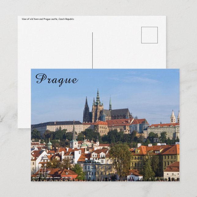 Carte Postale Vue sur la vieille ville et le château de Prague,  (Devant / Derrière)