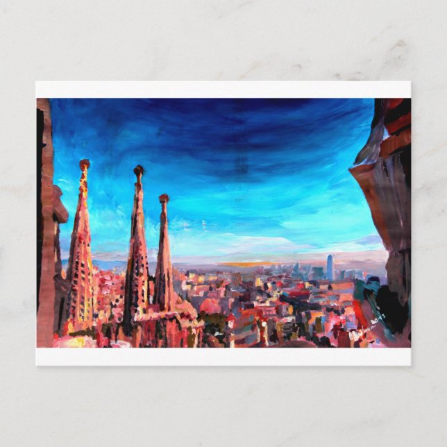 Carte Postale Vue Sur La Ville De Barcelone Et Sagrada Familia (Devant)