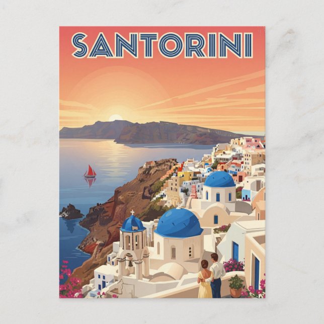 Carte Postale Vue sur le coucher du soleil Santorin Grèce Cyclad (Devant)