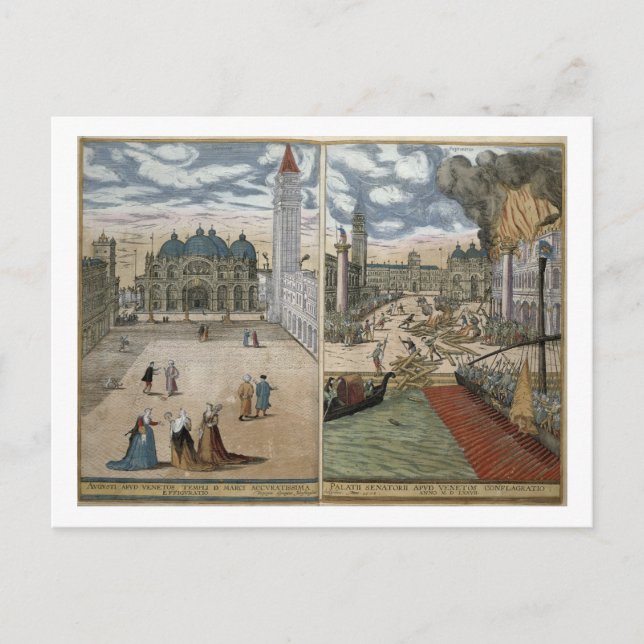 Carte Postale Vue sur San Marco et le Palazzo Ducale au feu, (Devant)