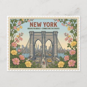 Carte Postale Vue vintage de la skyline de New York avec le pont