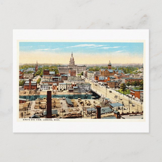 Carte Postale Vue vintage de Lansing, Michigan, (Devant)