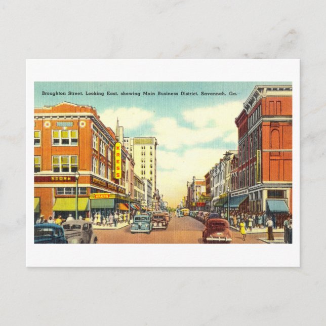 Carte Postale Vue vintage de Savannah, Géorgie, (Devant)
